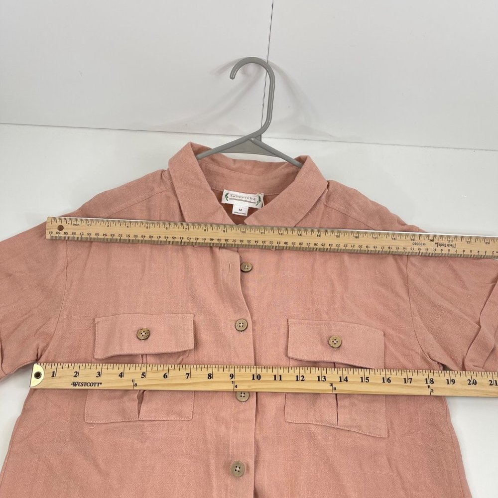 LoveRiche Blush Cotton Button Front Short Cuff Sleeve Safari Style Shirt Size M - Picture 11 of 13